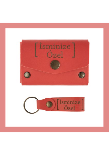 Nar Çiçeği, Isminize Özel Cüzdan ve Anahtarlık Set, Kişisel Hediyelik, Şık Deri Cüzdan Seti