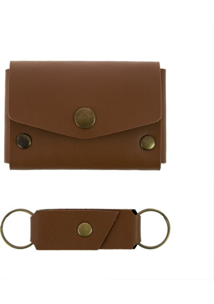 Kahve Renk Deri Cüzdan ve Anahtarlık Takımı, Yüksek Kalite Aksesuar