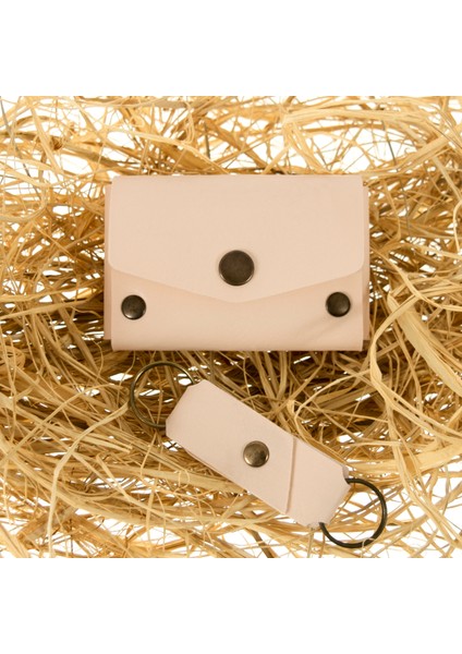 Pudra Renk Deri Cüzdan ve Anahtarlık Takımı, Yüksek Kalite Aksesuar modelleri