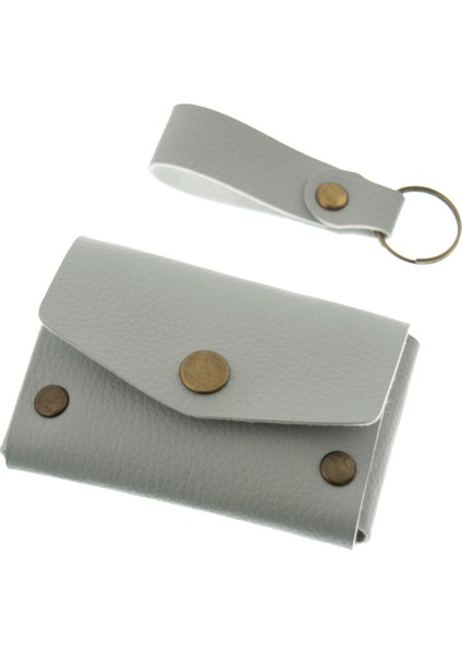 Gri Renk Deri Cüzdan ve Anahtarlık Seti, Yüksek Kalite Hediyelik Ürün Seti