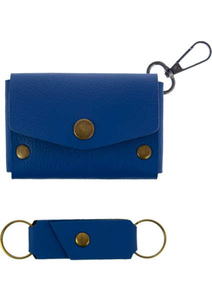 Saks Mavisi Renk Deri Kancalı Bozuk Para Cüzdan Seti, Özel Günler Için En Iyi