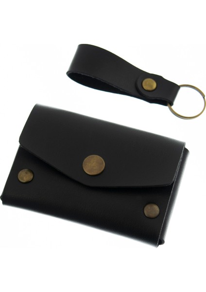 Siyah Renk Deri Cüzdan ve Anahtarlık Seti, Yüksek Kalite Hediyelik Ürün Seti