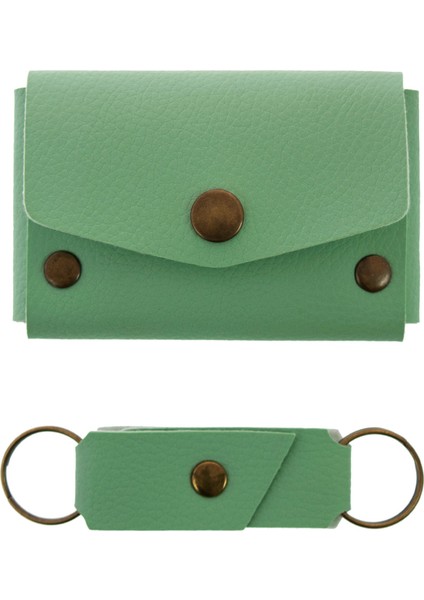 Açık Yeşil Renk Deri Cüzdan ve Anahtarlık Takımı, Yüksek Kalite Aksesuar