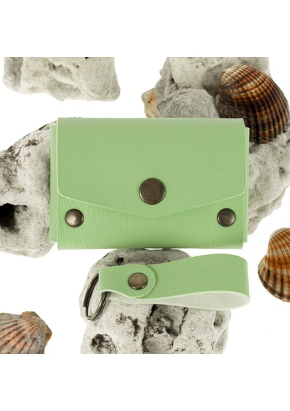 Açık Yeşil Renk Deri Cüzdan ve Anahtarlık Seti, Yüksek Kalite Hediyelik Ürün Seti fiyatları