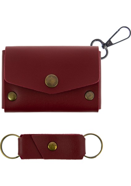 Bordo Renk Deri Kancalı Bozuk Para Cüzdan Seti, Özel Günler Için En Iyi Hediye
