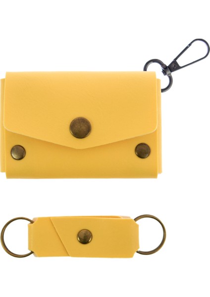 Sarı Renk Deri Kancalı Bozuk Para Cüzdan Seti, Özel Günler Için En Iyi Hediye