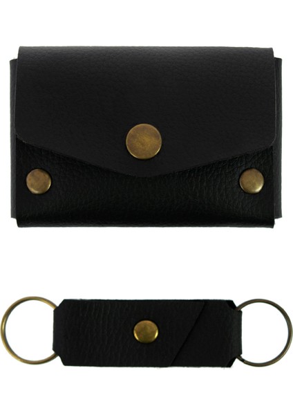 Mat Siyah Renk Deri Cüzdan ve Anahtarlık Takımı, Yüksek Kalite Aksesuar