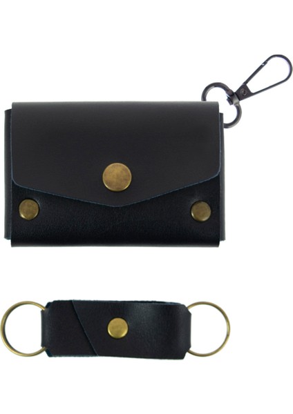 Lacivert Renk Deri Kancalı Bozuk Para Cüzdan Seti, Özel Günler Için En Iyi Hediye