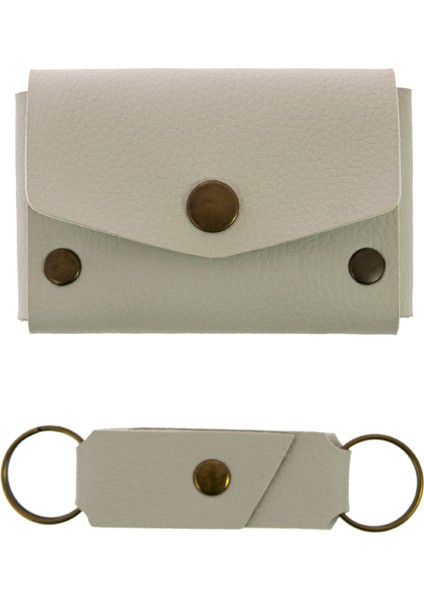 Taş Renk Deri Cüzdan ve Anahtarlık Takımı, Yüksek Kalite Aksesuar