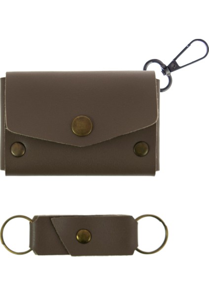 Sade Kahve Renk Deri Kancalı Bozuk Para Cüzdan Seti, Özel Günler Için En Iyi
