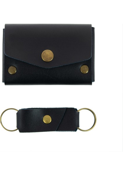 Lacivert Renk Deri Cüzdan ve Anahtarlık Takımı, Yüksek Kalite Aksesuar