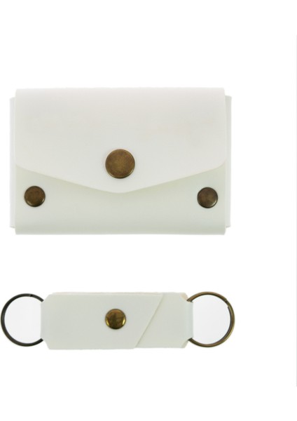 Beyaz Renk Deri Cüzdan ve Anahtarlık Takımı, Yüksek Kalite Aksesuar