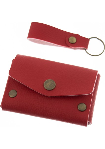 Kırmızı Renk Deri Cüzdan ve Anahtarlık Seti, Yüksek Kalite Hediyelik Ürün Seti