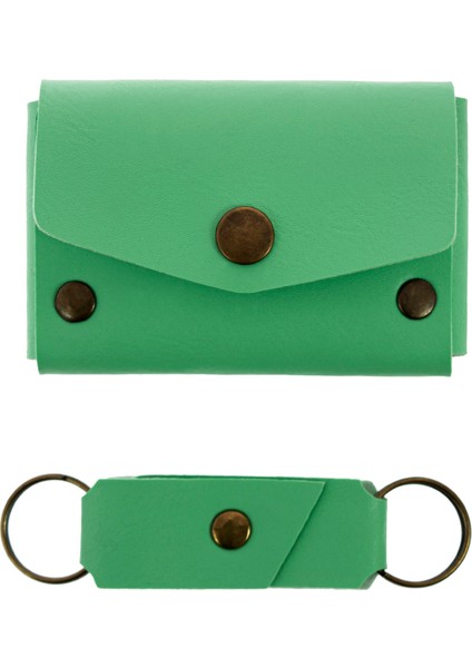 Fıstık Yeşil Renk Deri Cüzdan ve Anahtarlık Takımı, Yüksek Kalite Aksesuar