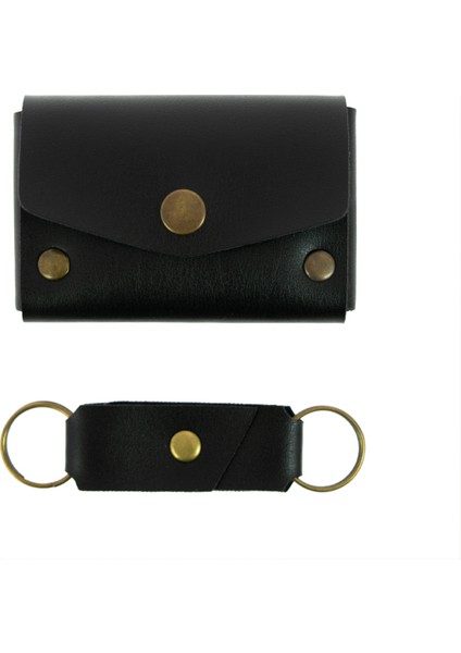 Siyah Renk Deri Cüzdan ve Anahtarlık Takımı, Yüksek Kalite Aksesuar