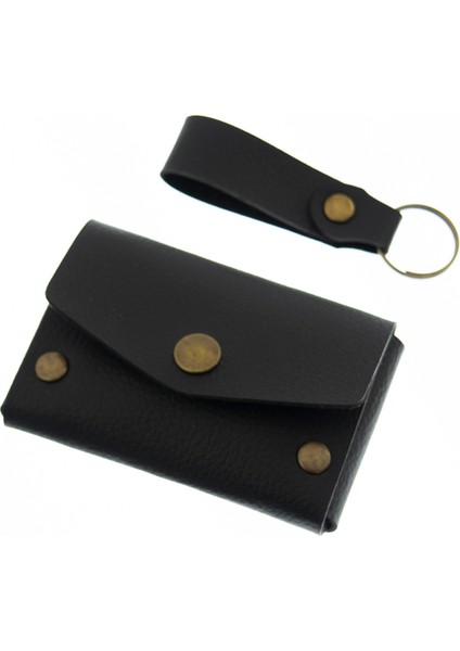 Mat Siyah Renk Deri Cüzdan ve Anahtarlık Seti, Yüksek Kalite Hediyelik Ürün Seti