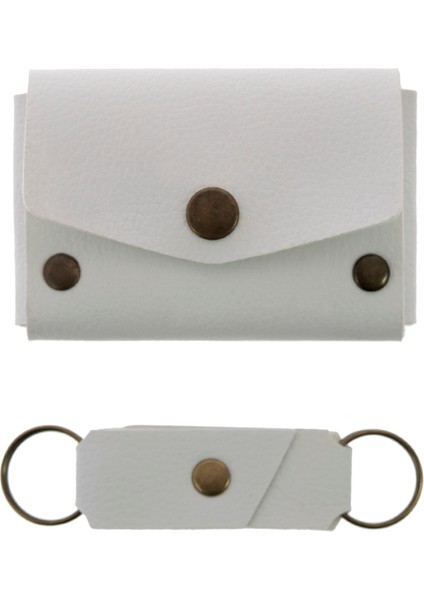 Buz Beyaz Renk Deri Cüzdan ve Anahtarlık Takımı, Yüksek Kalite Aksesuar