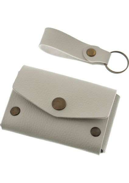 Taş Renk Deri Cüzdan ve Anahtarlık Seti, Yüksek Kalite Hediyelik Ürün Seti