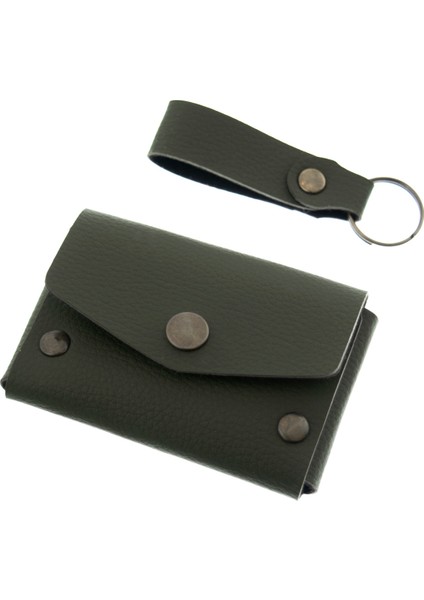 Yeşil Renk Deri Cüzdan ve Anahtarlık Seti, Yüksek Kalite Hediyelik Ürün Seti