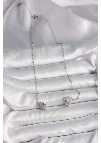 316L Çelik Gümüş Renk Zirkon Taşlı Mıknatıslı Kalp Model Kadın Kolye modelleri