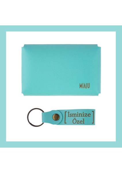 Turkuaz, Isminize Özel Cüzdan ve Anahtarlık Set, Kişisel Hediyelik Şık Deri Cüzdan & Anahtarlık Set fiyatları