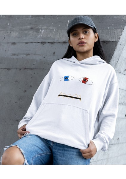 Hüzünlü Geometrik Gözler Kadın Baskılı Sweatshirt