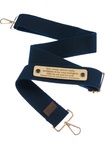 Lacivert Renk, Retro Çapraz Çanta Omuz Askısı Isme Özel, 220 cm Zarif ve Şık Detaylı Hediyelik