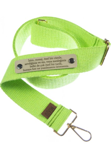 Neon Yeşil Renk, Kişiye Özel Crossbody Çanta Askısı, 220 cm Ayar Tokalı Pamuklu Uzun Çanta Kayışı