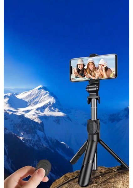 Selfie Çubuğu Tripod Kumandalı Telefon Tutucu Siyah