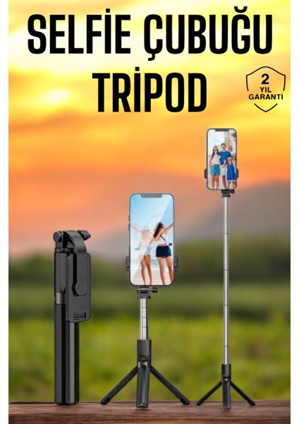 Selfie Çubuğu Tripod Kumandalı Telefon Tutucu Siyah