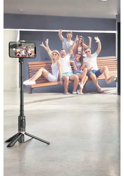 Selfie Çubuğu Tripod Kumandalı Telefon Tutucu Siyah