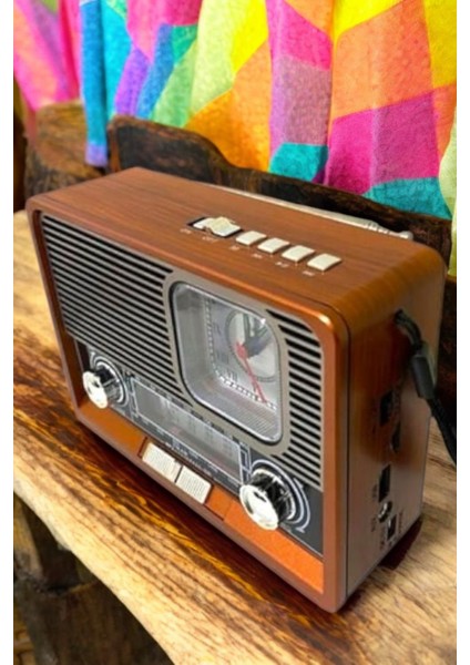Ahşap Görünümlü Retro Bluetooth Radyo Usb,aux ve Sd Kart Girişli