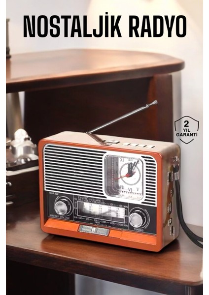 Ahşap Görünümlü Retro Bluetooth Radyo Usb,aux ve Sd Kart Girişli