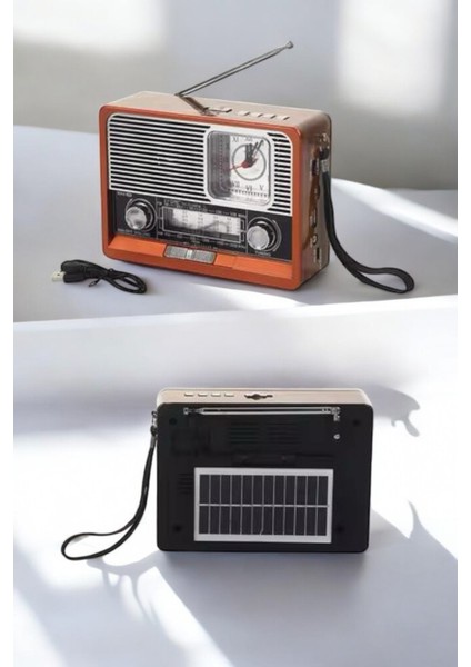 Ahşap Görünümlü Retro Bluetooth Radyo Usb,aux ve Sd Kart Girişli