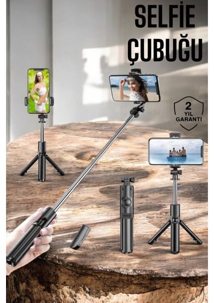 Kumandalı Tripod Telefon Tutucu Selfie Çubuğu 360 Derece Dönebilen