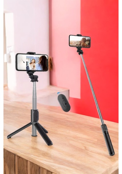Kumandalı Tripod Telefon Tutucu Selfie Çubuğu 360 Derece Dönebilen