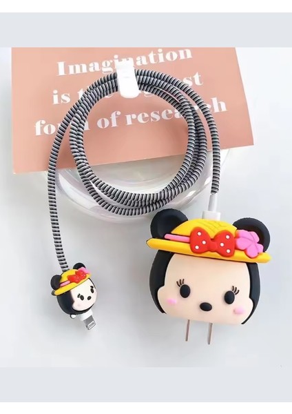 Mickey Model Apple iPhone 18W 20W Hızlı Şarj Aleti Kablo Koruyucu Set