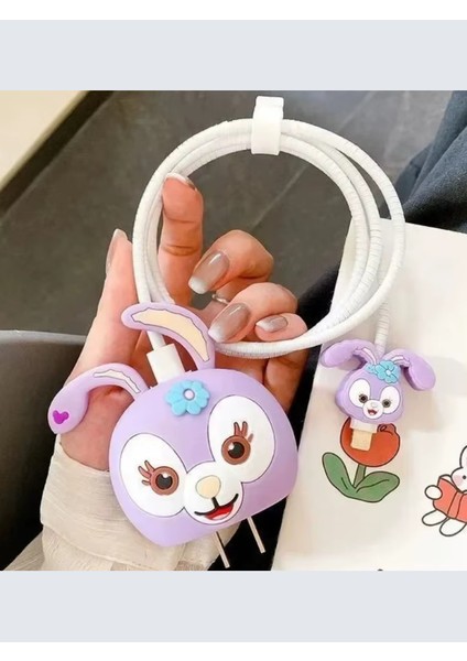 Mor Tavşan Apple iPhone 18W 20W Hızlı Şarj Aleti Kablo Koruyucu Set