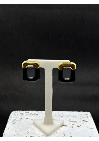 Gold Detaylı Siyah Küpe