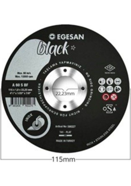 Black 115X1.0X22.23 Inox Paslanmaz Çelik Ince Kesme Diski 590227 (A 60 S Bf)