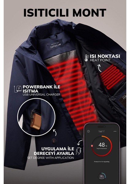 Fit Bluetooth Isıtıcılı Su İtici Kapüşonlu Fermuarlı Rüzgar Geçirmez Mont D2552AX24WN fırsatları