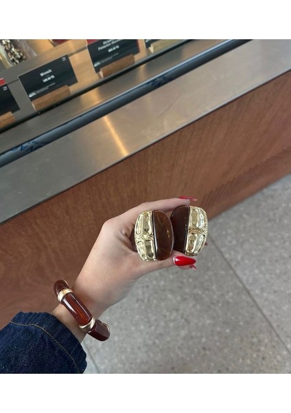 Tasarım Gold Detay Vintage Kahverengi Küpe fiyatları