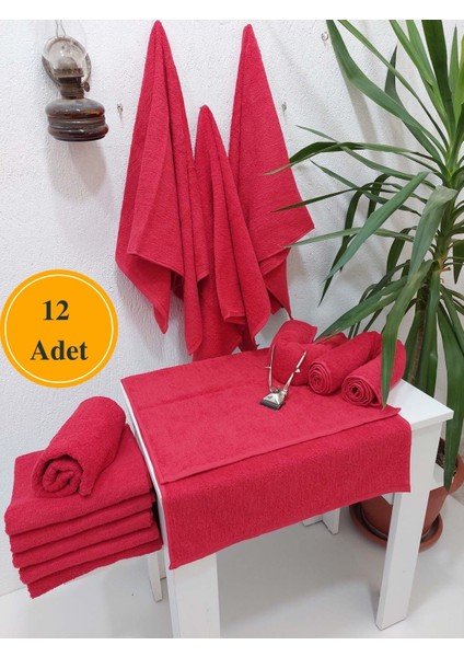 12'li Kırmızı Pamuklu Berber Havlusu Kuaför Havlusu - 50x90 cm - Su Çekici ve Dayanıklı