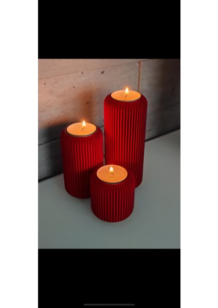 Üçlü Tealight Mumluk Kırmızı