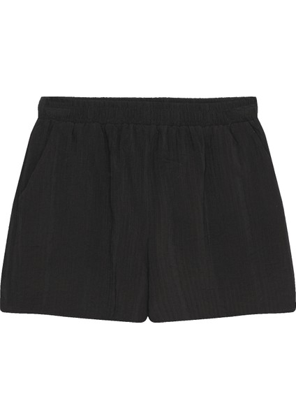 Beli Lastikli Dokulu Mini Şort Siyah