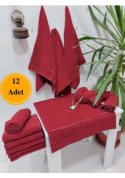 12'li Bordo Pamuklu Berber Havlusu Kuaför Havlusu - 50x90 cm - Su Çekici ve Dayanıklı