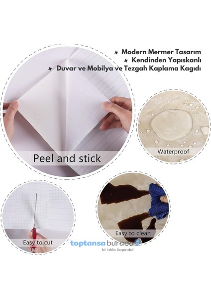 60CM×100CM Kendinden Yapışkanlı Mermer Desen Folyo Mutfak Dolap Masa Kaplama Duvarkağıdı