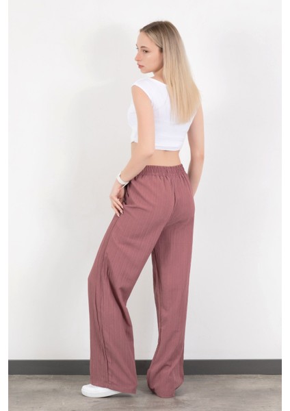 Kadın Beli Lastikli Bol Paça Cep Detaylı Pantolon Lila - 25576