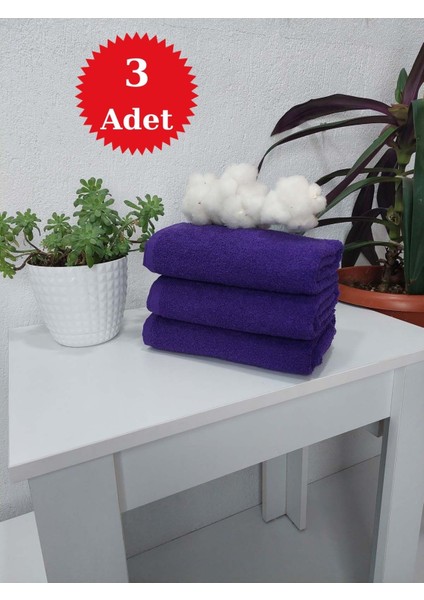3'lü Mor Pamuklu Berber Havlusu Kuaför Havlusu - 50x90 cm - Su Çekici ve Dayanıklı