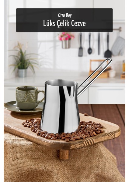 Paslanmaz Çelik 500 ml Orta Boy Cezve ( 6 Fincan Ölçüsünde )